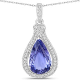 4.58 Carat Genuine Tanzanite and White Diamond 14K White Gold Pendant
