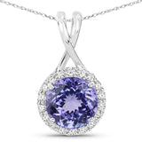 4.30 Carat Genuine Tanzanite and White Diamond 14K White Gold Pendant