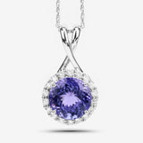 4.30 Carat Genuine Tanzanite and White Diamond 14K White Gold Pendant