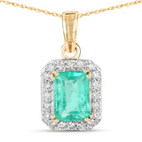 1.02 Carat Genuine Colombian Emerald and White Diamond 14K Yellow Gold Pendant