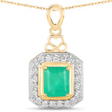 1.78 Carat Genuine Colombian Emerald and White Diamond 14K Yellow Gold Pendant