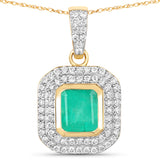 1.44 Carat Genuine Colombian Emerald and White Diamond 14K Yellow Gold Pendant
