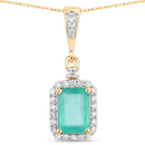 0.84 Carat Genuine Colombian Emerald and White Diamond 14K Yellow Gold Pendant