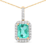 1.06 Carat Genuine Colombian Emerald and White Diamond 14K Yellow Gold Pendant