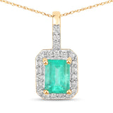 0.96 Carat Genuine Colombian Emerald and White Diamond 14K Yellow Gold Pendant