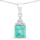 1.28 Carat Genuine Colombian Emerald and White Diamond 14K White Gold Pendant