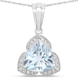 3.05 Carat Genuine Aquamarine and White Diamond 14K White Gold Pendant