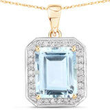 4.62 Carat Genuine Aquamarine and White Diamond 14K Yellow Gold Pendant