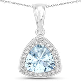 2.24 Carat Genuine Aquamarine and White Diamond 14K White Gold Pendant