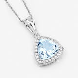 2.24 Carat Genuine Aquamarine and White Diamond 14K White Gold Pendant