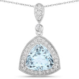 3.23 Carat Genuine Aquamarine and White Diamond 14K White Gold Pendant