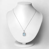 4.09 Carat Genuine Aquamarine and White Diamond 14K White Gold Pendant