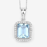 4.09 Carat Genuine Aquamarine and White Diamond 14K White Gold Pendant