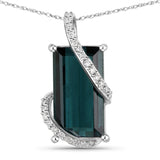 4.52 Carat Genuine Blue Tourmaline and White Diamond 14K White Gold Pendant