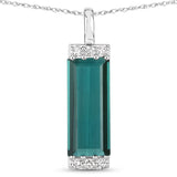 2.71 Carat Genuine Blue Tourmaline and White Diamond 14K White Gold Pendant