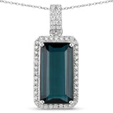 4.11 Carat Genuine Blue Tourmaline and White Diamond 14K White Gold Pendant