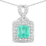 1.42 Carat Genuine Colombian Emerald and White Diamond 14K White Gold Pendant