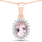 0.81 Carat Genuine Morganite and White Diamond 14K Rose Gold Pendant