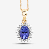 0.86 Carat Genuine Tanzanite and White Diamond 14K Yellow Gold Pendant