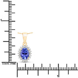 0.86 Carat Genuine Tanzanite and White Diamond 14K Yellow Gold Pendant