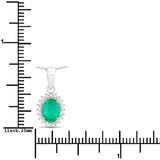 0.84 Carat Genuine Zambian Emerald and White Diamond 14K White Gold Pendant