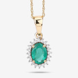 0.84 Carat Genuine Zambian Emerald and White Diamond 14K Yellow Gold Pendant