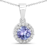 0.55 ct. Genuine Tanzanite and White Topaz .925 Sterling Silver Pendant
