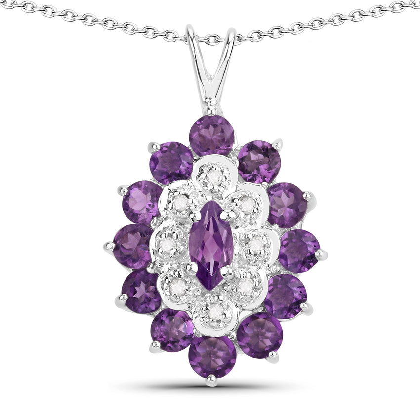 1.23 Carat Genuine Amethyst and White Diamond .925 Sterling Silver Pendant