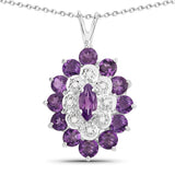 1.23 Carat Genuine Amethyst and White Diamond .925 Sterling Silver Pendant