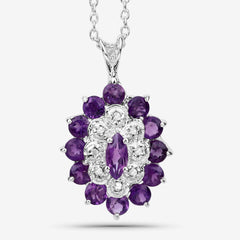 1.23 Carat Genuine Amethyst and White Diamond .925 Sterling Silver Pendant