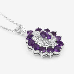 1.23 Carat Genuine Amethyst and White Diamond .925 Sterling Silver Pendant