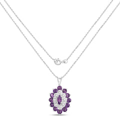 1.23 Carat Genuine Amethyst and White Diamond .925 Sterling Silver Pendant