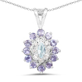1.30 Carat Genuine Blue Topaz, Tanzanite and White Topaz .925 Sterling Silver Pendant