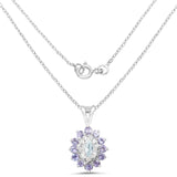 1.30 Carat Genuine Blue Topaz, Tanzanite and White Topaz .925 Sterling Silver Pendant