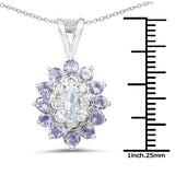 1.30 Carat Genuine Blue Topaz, Tanzanite and White Topaz .925 Sterling Silver Pendant