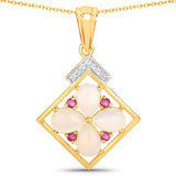 1.67 Carat Genuine Ethiopian Opal, Ruby and White Topaz .925 Sterling Silver Pendant