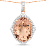 19.62 Carat Genuine Morganite and White Diamond 14K Rose Gold Pendant
