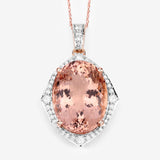 19.62 Carat Genuine Morganite and White Diamond 14K Rose Gold Pendant