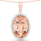 19.45 Carat Genuine Morganite and White Diamond 14K Rose Gold Pendant
