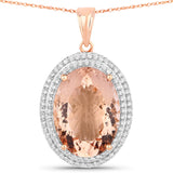 18.87 Carat Genuine Morganite and White Diamond 14K Rose Gold Pendant