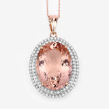 18.87 Carat Genuine Morganite and White Diamond 14K Rose Gold Pendant