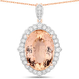 23.12 Carat Genuine Morganite and White Diamond 14K Rose Gold Pendant