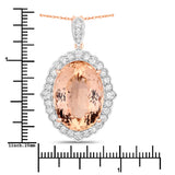 23.12 Carat Genuine Morganite and White Diamond 14K Rose Gold Pendant