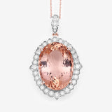 23.12 Carat Genuine Morganite and White Diamond 14K Rose Gold Pendant