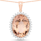 23.68 Carat Genuine Morganite and White Diamond 14K Rose Gold Pendant
