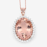23.68 Carat Genuine Morganite and White Diamond 14K Rose Gold Pendant