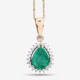 1.84 Carat Genuine Zambian Emerald and White Diamond 14K Yellow Gold Pendant