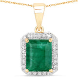 2.70 Carat Genuine Zambian Emerald and White Diamond 14K Yellow Gold Pendant