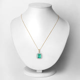 3.95 Carat Genuine Zambian Emerald and White Diamond 14K Yellow Gold Pendant