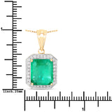 3.95 Carat Genuine Zambian Emerald and White Diamond 14K Yellow Gold Pendant